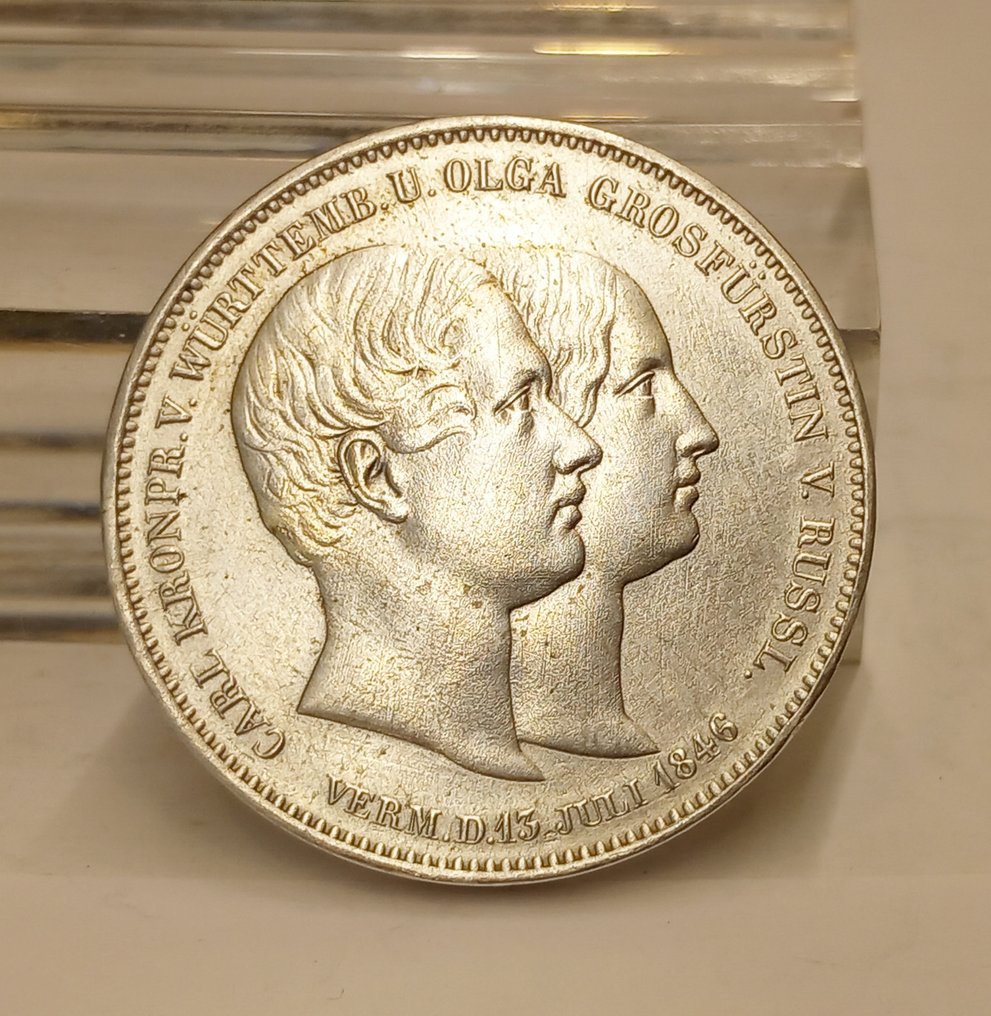 德國，符騰堡. Wilhelm I. 2 Thaler,  (3 1/2 Gulden) 1846, Hochzeit #2.1