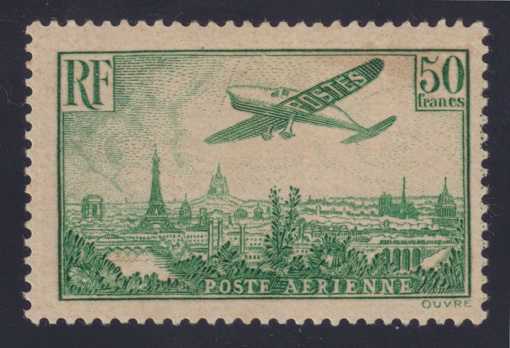 France 1936 - PA n° 14, 50 francs green, mint*, signed Calves with certificate, Superb - Yvert #1.1