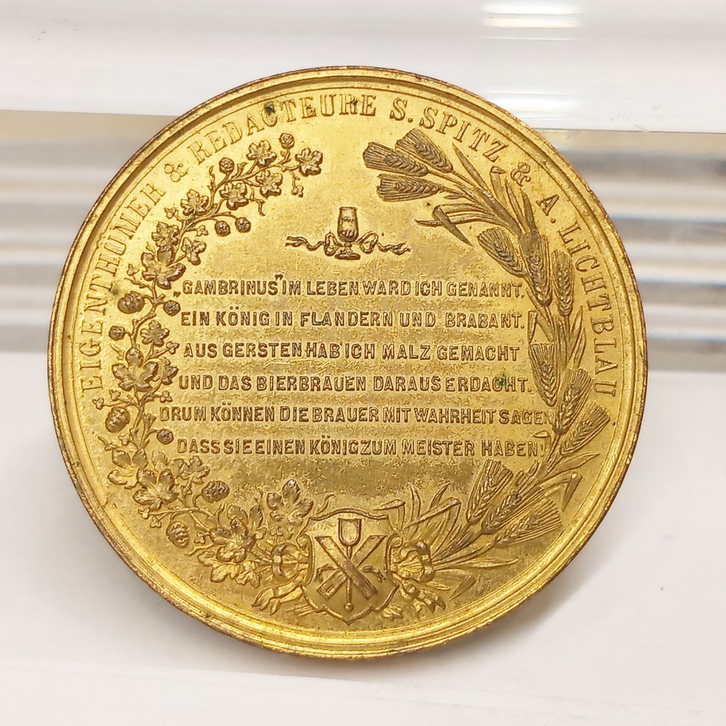 Österrike. Franz Joseph II. (1848-1916). vergoldete Medaille Wien, Gambrinus Bier 1874, Erhaltung #1.2