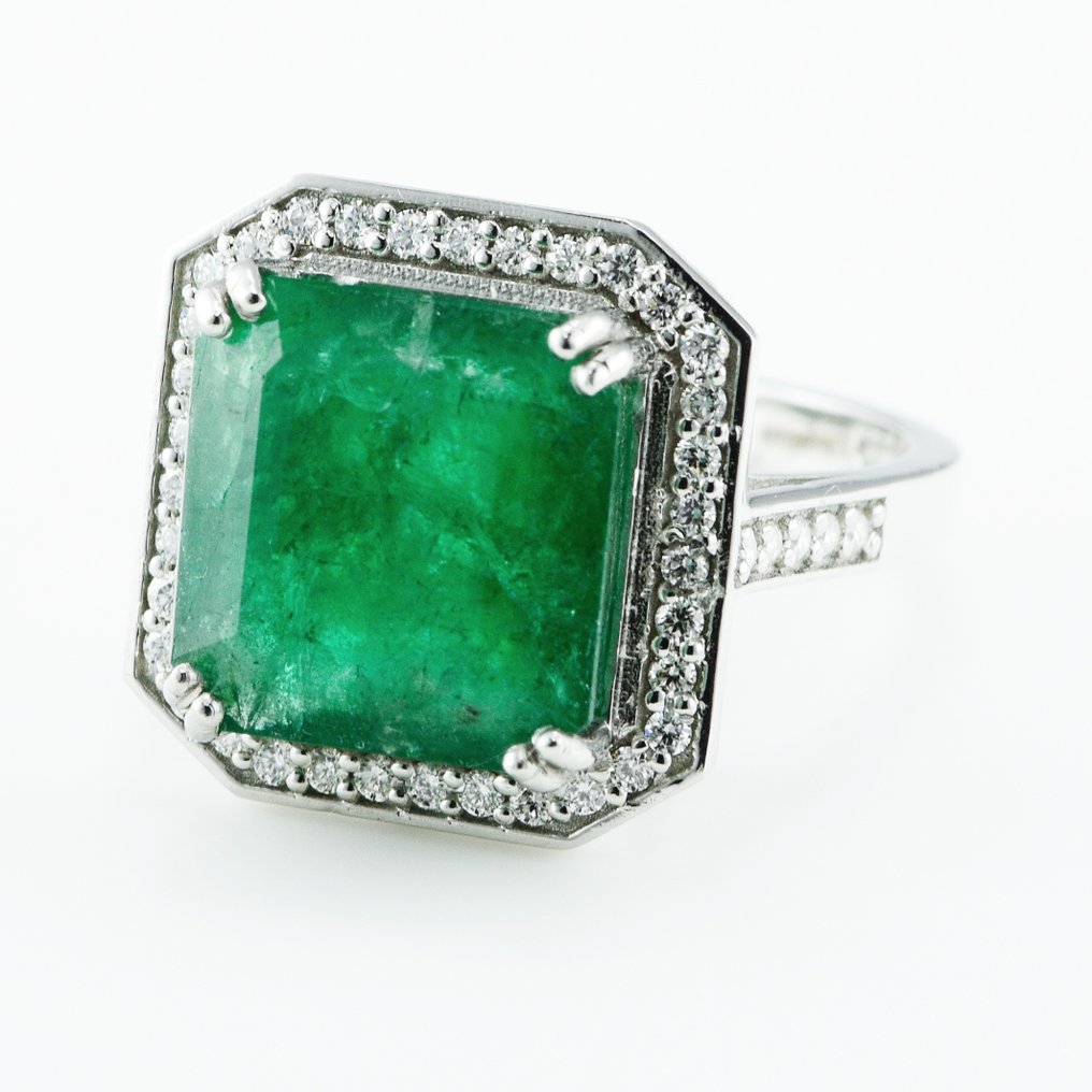 Ring Platina -  6.23ct. tw. Smaragd - Diamant #1.2