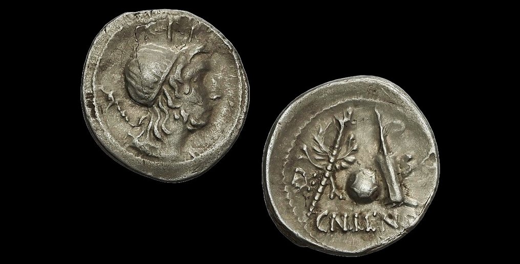 罗马共和国. Cn. Cornelius Lentulus Marcellinus, 76-75 BC. Denarius uncertain mint in Spain #1.1