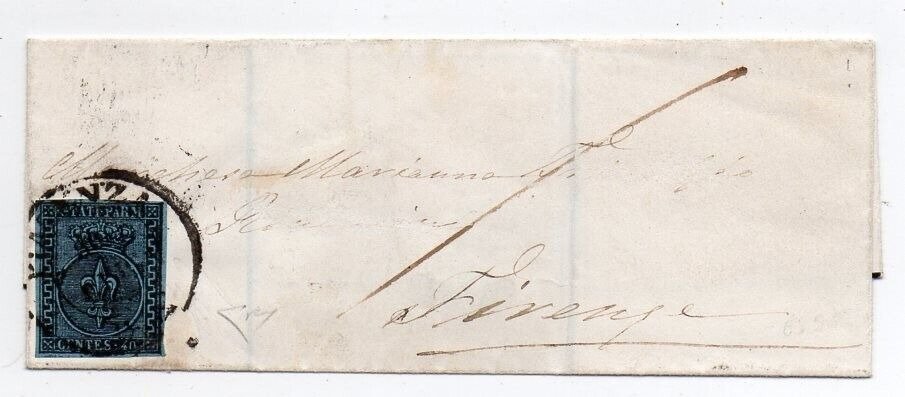 Italienische antike Staaten - Parma 1852 - Brief mit 40 blauen Cent im ersten Nutzungsmonat - Sassone #1.1