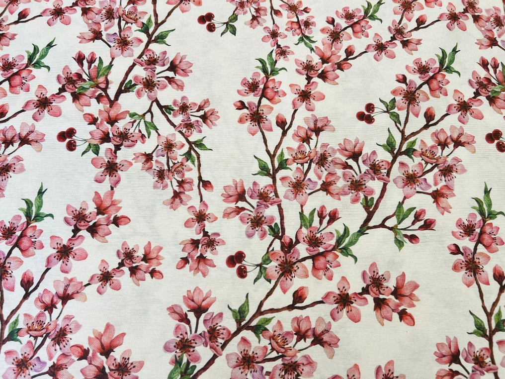 Rare and exclusive cotton fabric with cherry blossom design - Upholstery fabric  - 300 cm - 280 cm #2.2