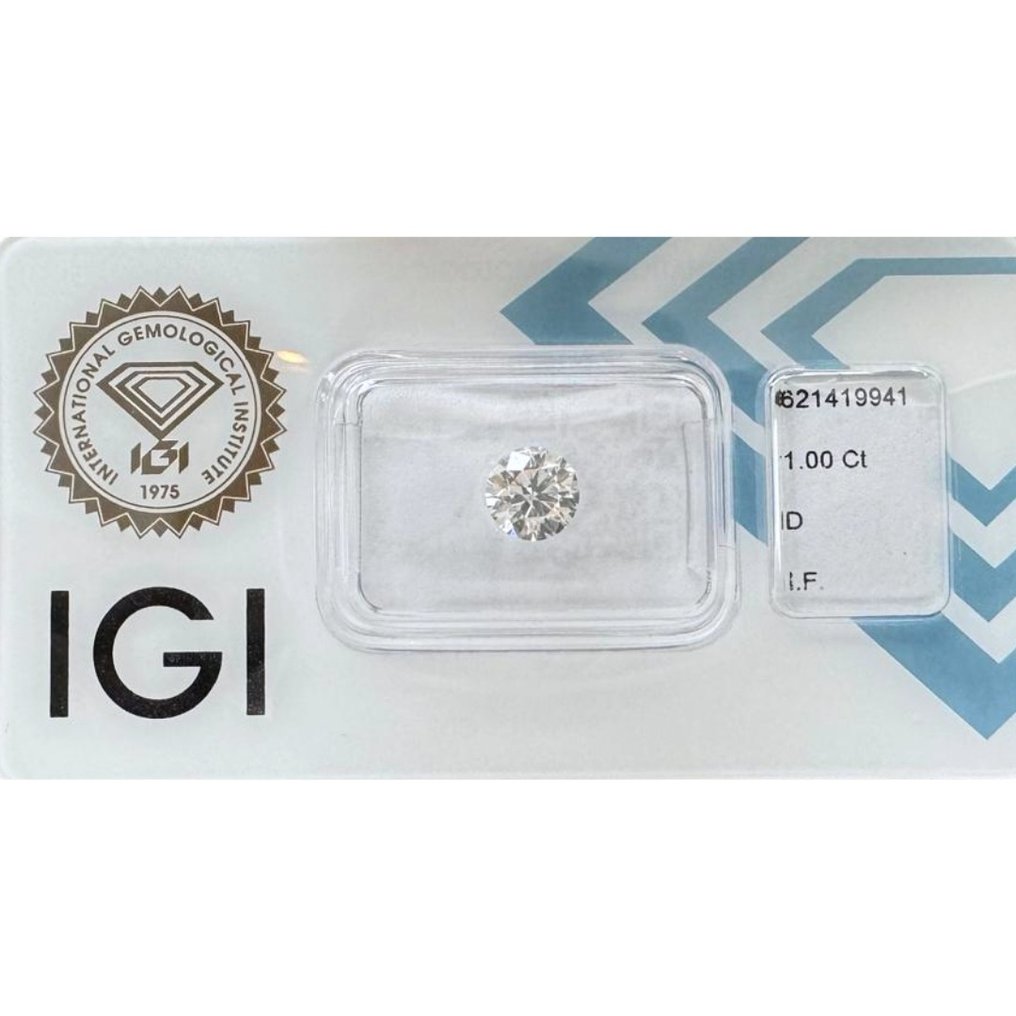 1 pcs Diamant  (Natürlich)  - 1.00 ct - Rund - D (farblos) - IF - International Gemological Institute (IGI) #1.2