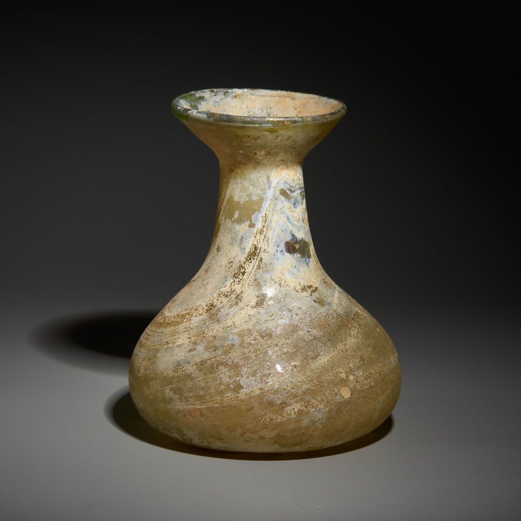 Romerska antiken Glas Fartyg. 1:a - 3:e århundradet e.Kr. 12,3 cm höjd. #1.2
