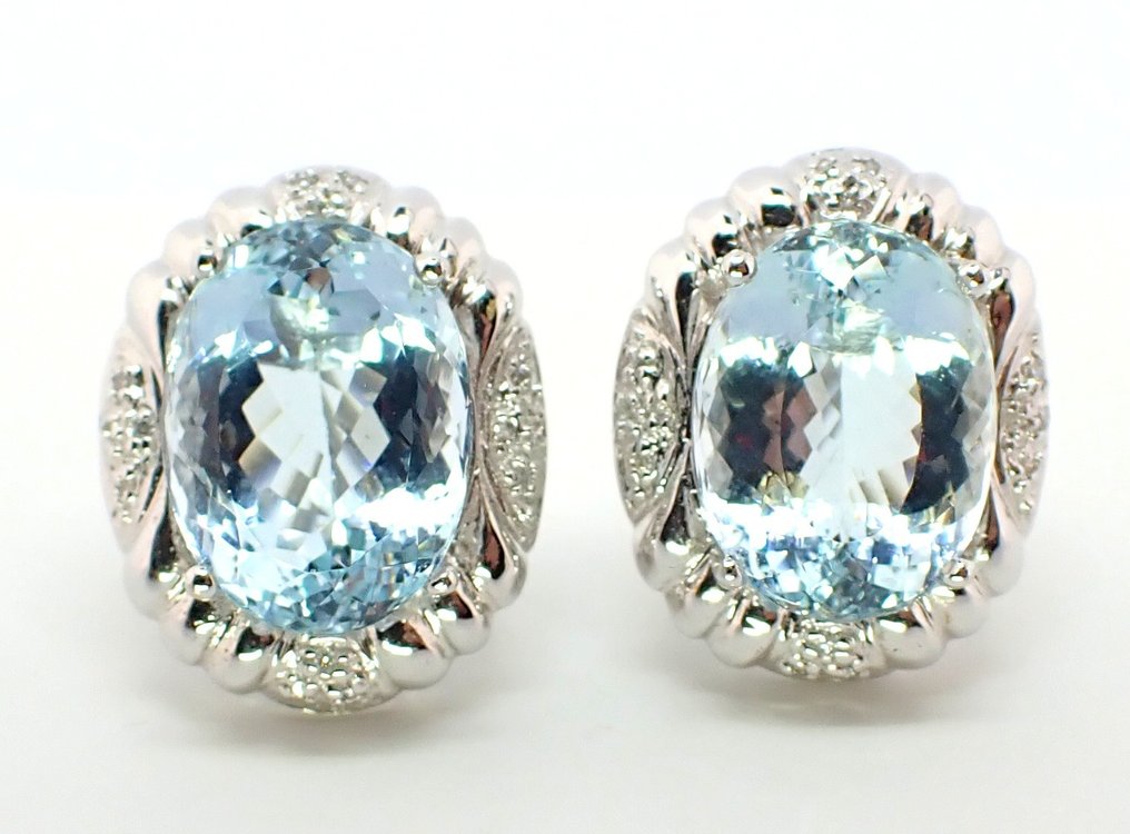 Earrings - 18 kt. White gold Aquamarine - Diamond #2.1