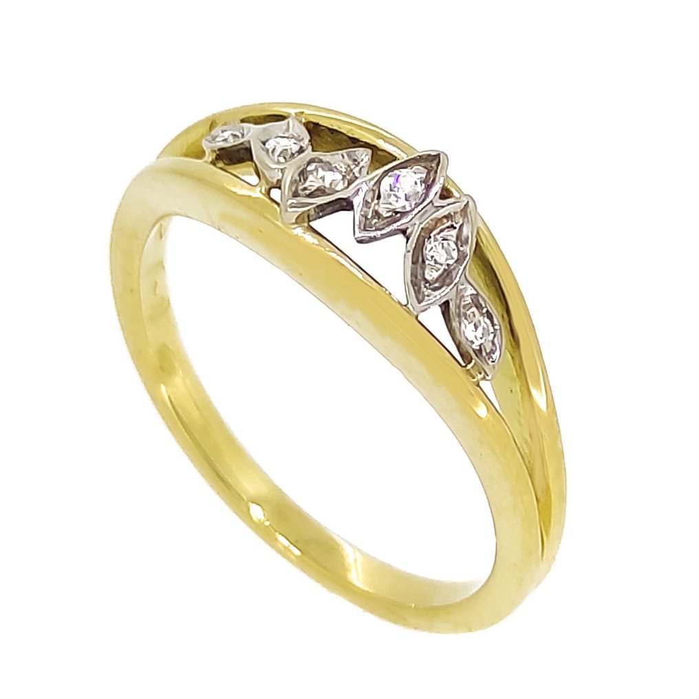 Gyűrű - 18 kt. Fehér arany, Sárga arany -  0.10ct. tw. Gyémánt  (Természetes) #1.1