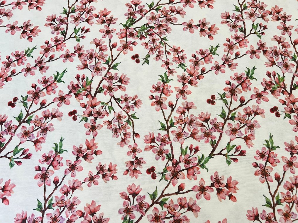 Rare and exclusive cotton fabric with cherry blossom design - Upholstery fabric  - 300 cm - 280 cm #3.1