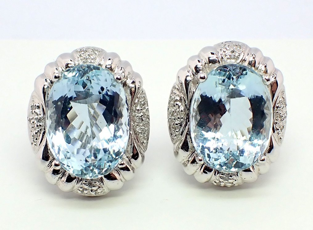 Earrings - 18 kt. White gold Aquamarine - Diamond #1.1