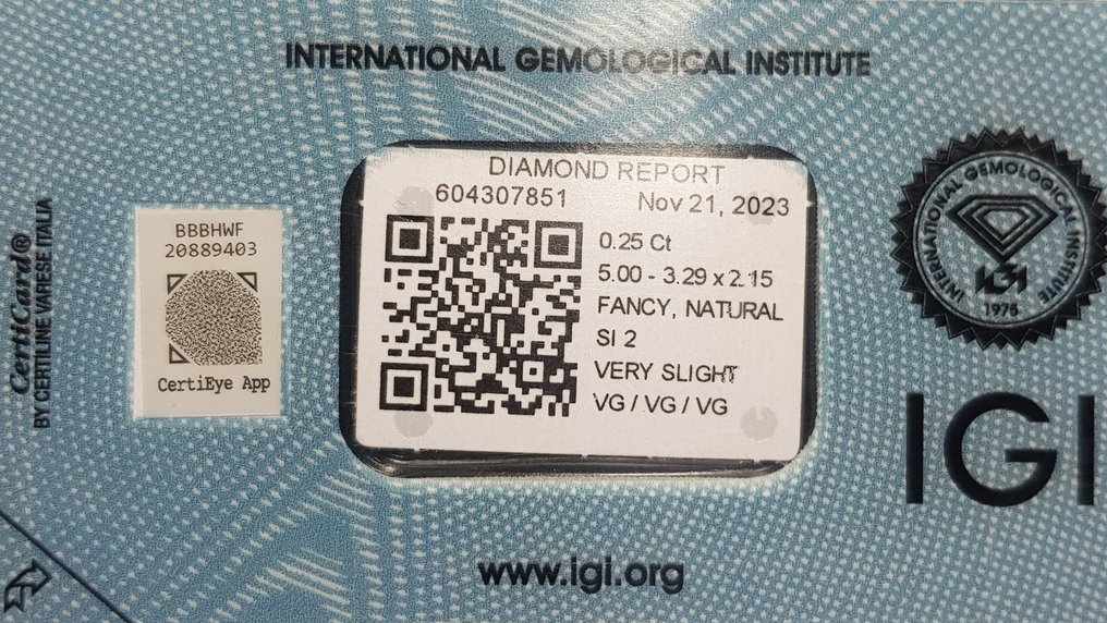 Nincs minimálár - 1 pcs Gyémánt  (Természetes színű)  - 0.25 ct - Körte - Fancy Barnás Sárga - SI2 - Nemzetközi Gemmológiai Intézet (IGI) #2.2