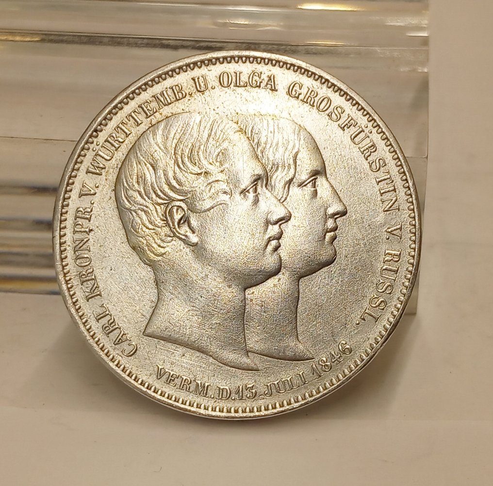 德國，符騰堡. Wilhelm I. 2 Thaler,  (3 1/2 Gulden) 1846, Hochzeit #1.2