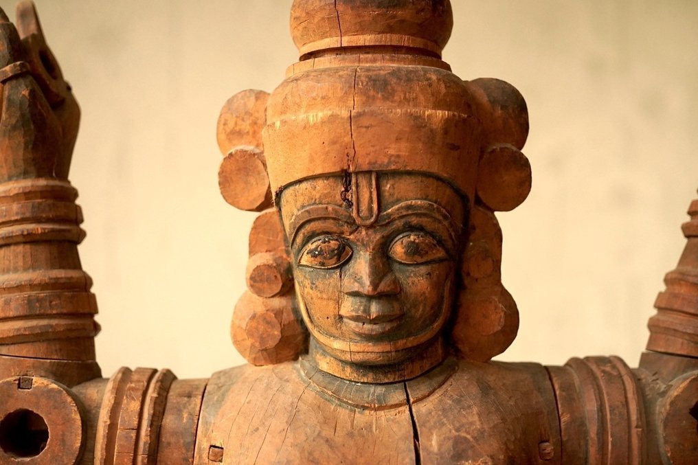 大型毘濕奴雕像 - 115 厘米 - 木 - 南印 - 19世紀 #3.1