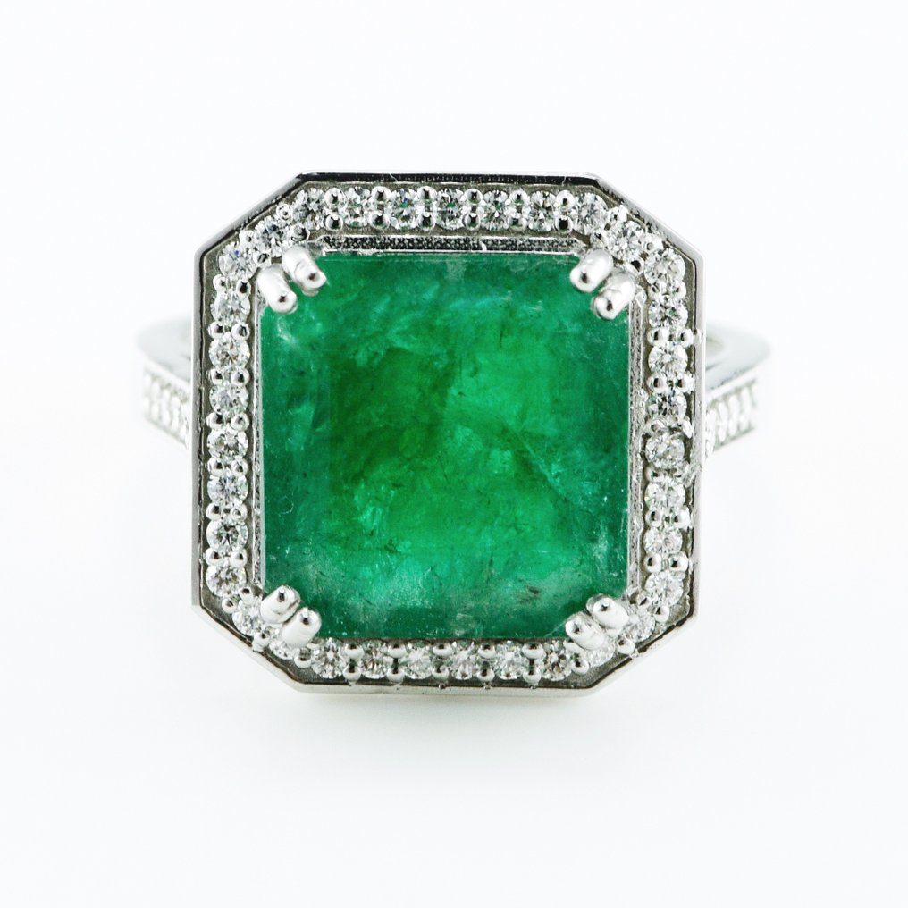 Ring Platin -  6.23ct. tw. Smaragd - Diamant #1.1