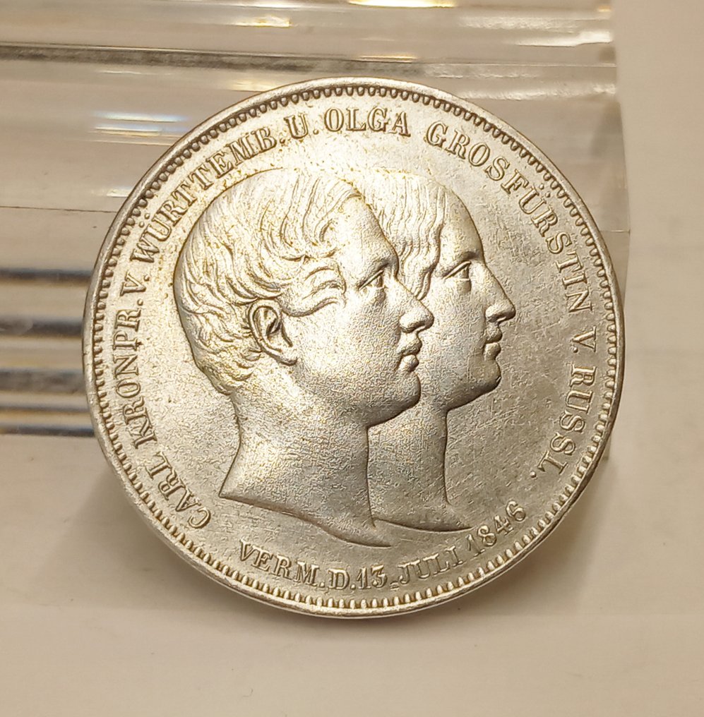 德國，符騰堡. Wilhelm I. 2 Thaler,  (3 1/2 Gulden) 1846, Hochzeit #1.1