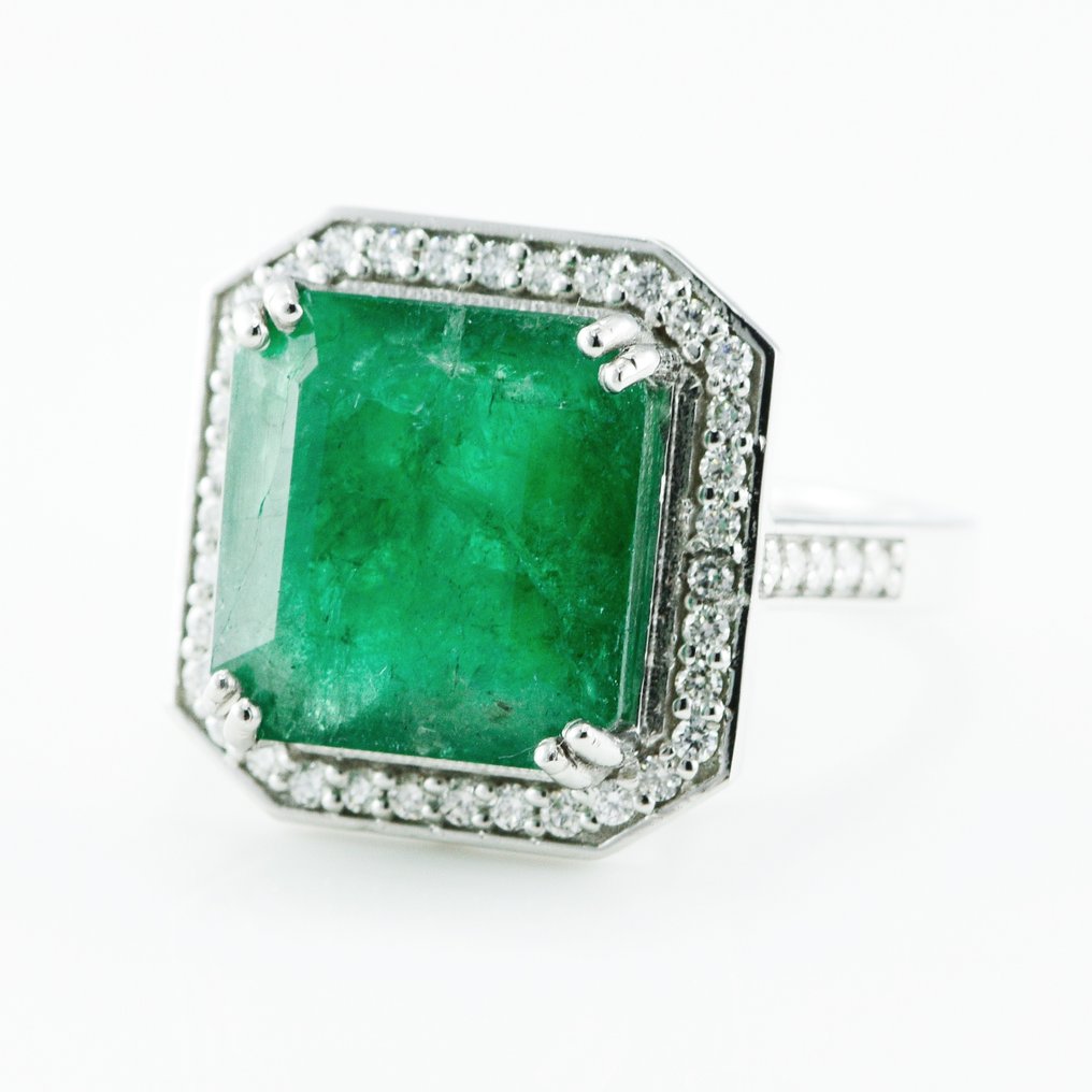 Gyűrű Platina -  6.23ct. tw. Smaragd - Gyémánt #2.1