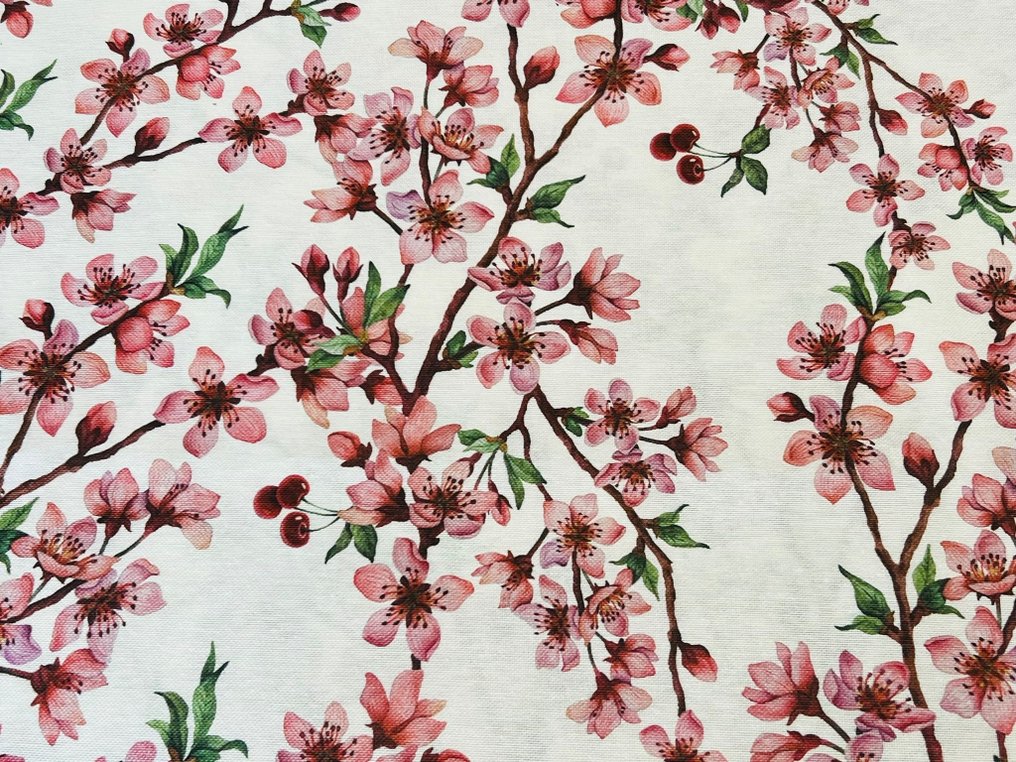 Rare and exclusive cotton fabric with cherry blossom design - Upholstery fabric  - 300 cm - 280 cm #3.2