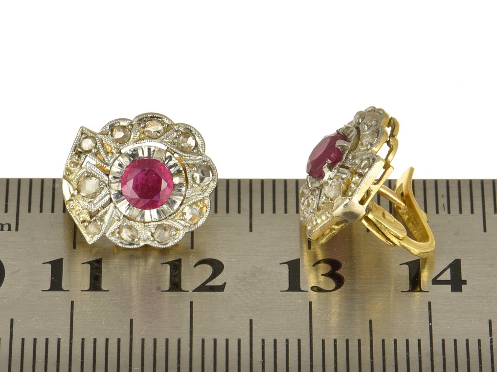 Orecchini - 18 carati Oro bianco, Oro giallo Rubino - Diamante #2.1