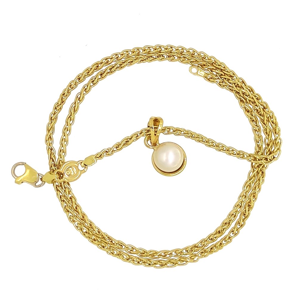 Halsband med hänge - 18 kt Gult guld Pärla #1.1