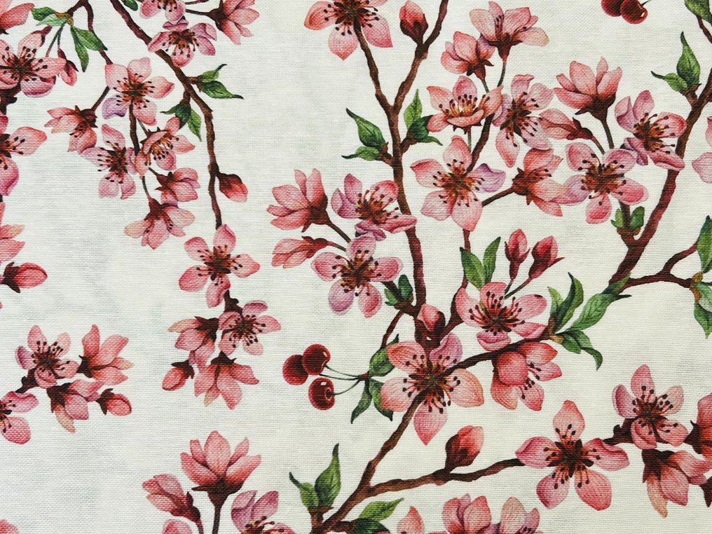 Rare and exclusive cotton fabric with cherry blossom design - Upholstery fabric  - 300 cm - 280 cm #1.1