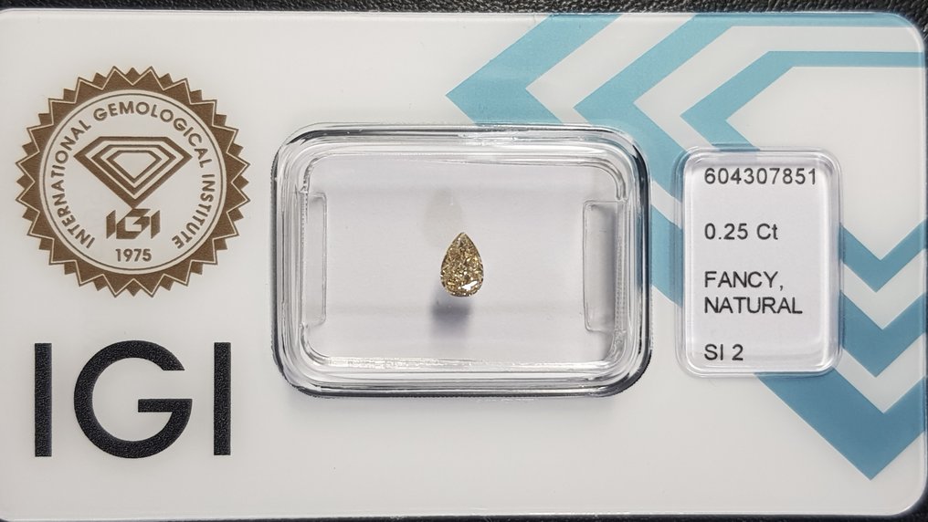 Nincs minimálár - 1 pcs Gyémánt  (Természetes színű)  - 0.25 ct - Körte - Fancy Barnás Sárga - SI2 - Nemzetközi Gemmológiai Intézet (IGI) #1.1