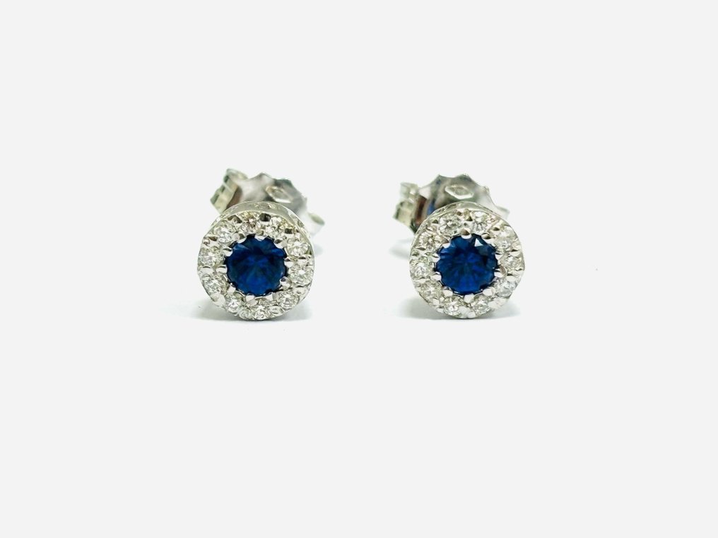 Earrings - 18 kt. White gold -  0.70 tw. Sapphire - Diamond  #2.1