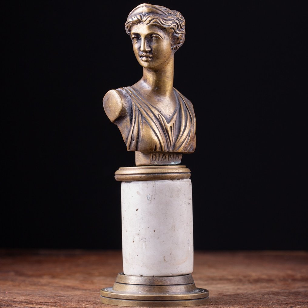 雪花石膏, 青銅色, 阿耳忒彌斯（戴安娜）狩獵女神 雕像 - 200 mm #1.2
