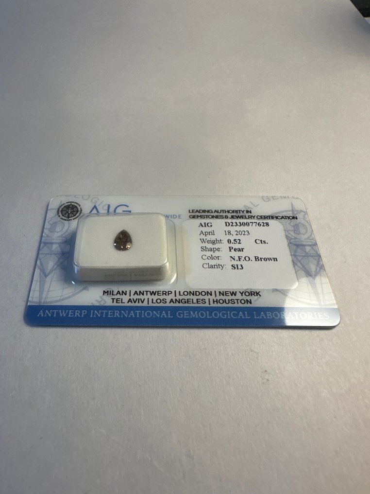 1 pcs Diamant  (Couleur naturelle)  - 0.52 ct - Poire - Fancy Orangé Brun - SI3 - Antwerp International Gemological Laboratories (AIG Israël) #1.2