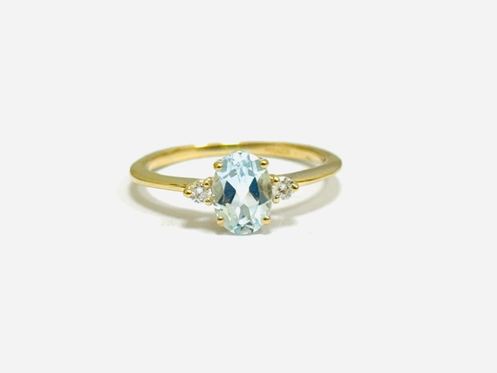 Ring - 18 kt. Yellow gold -  1.70 tw. Aquamarine - Diamond #2.1