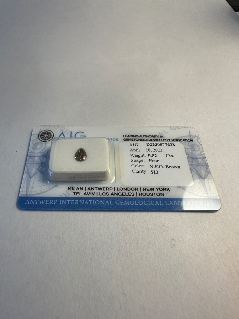 1 pcs Diamant  (Couleur naturelle)  - 0.52 ct - Poire - Fancy Orangé Brun - SI3 - Antwerp International Gemological Laboratories (AIG Israël) #2.1