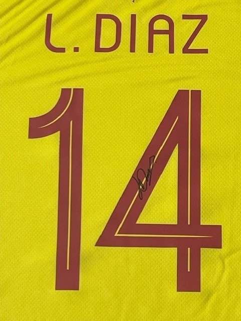 Colombia - Campeonato Mundial de fútbol - Luiz Diaz - Camiseta de fútbol enmarcada firmada  #1.2