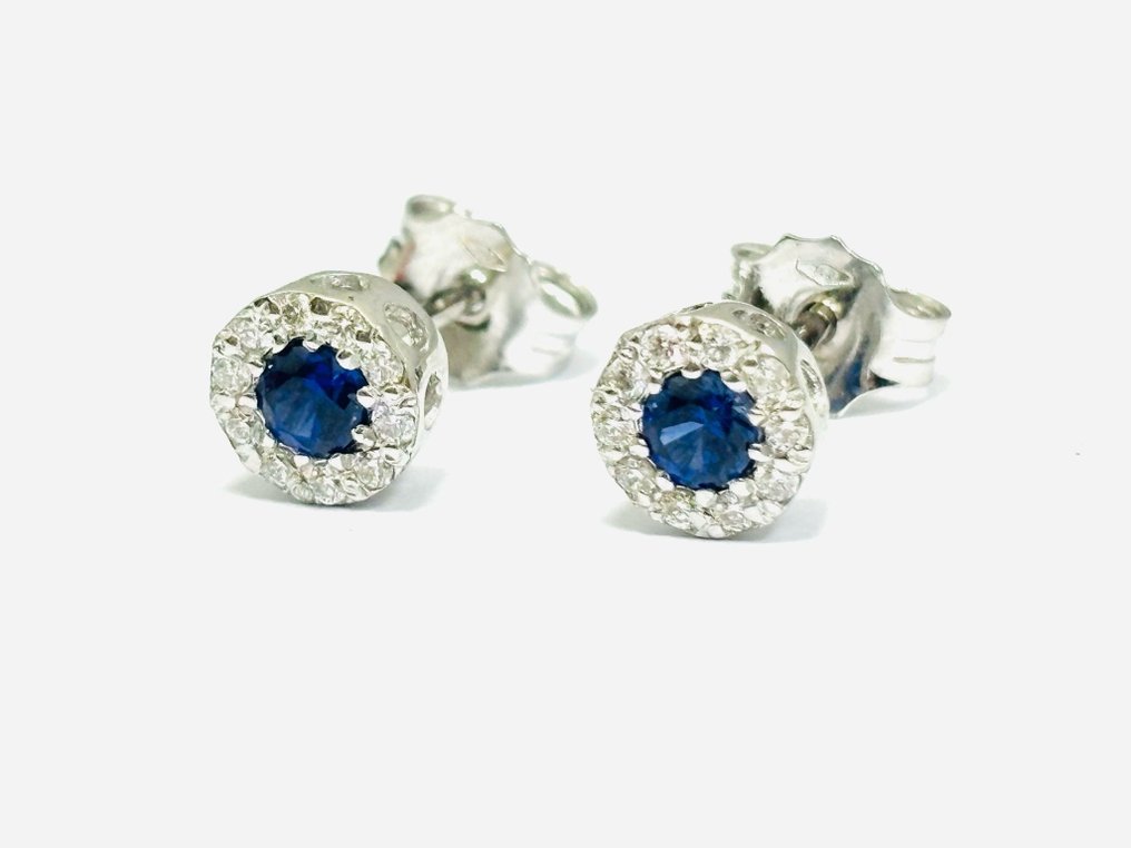 Earrings - 18 kt. White gold -  0.70 tw. Sapphire - Diamond  #3.1