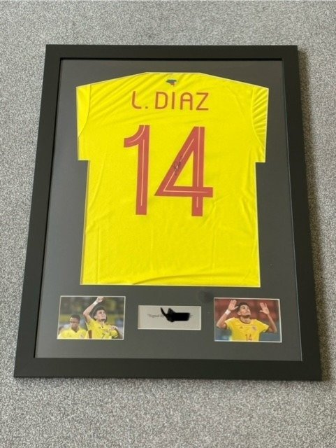 Colombia - Campeonato Mundial de fútbol - Luiz Diaz - Camiseta de fútbol enmarcada firmada  #1.1