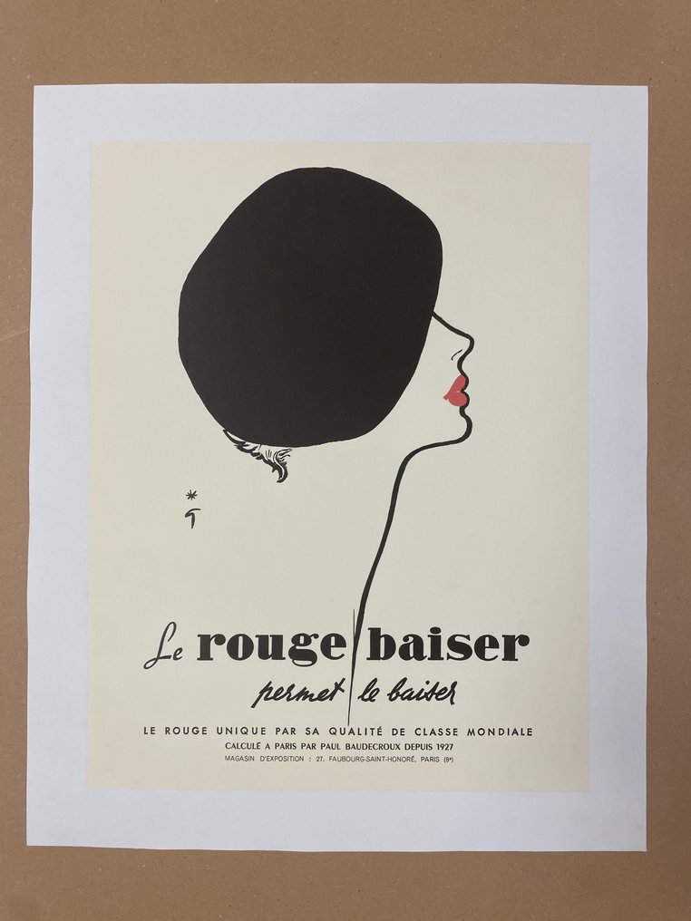 René Gruau - Le rouge baiser permet le baiser (linen backed on canvas ...