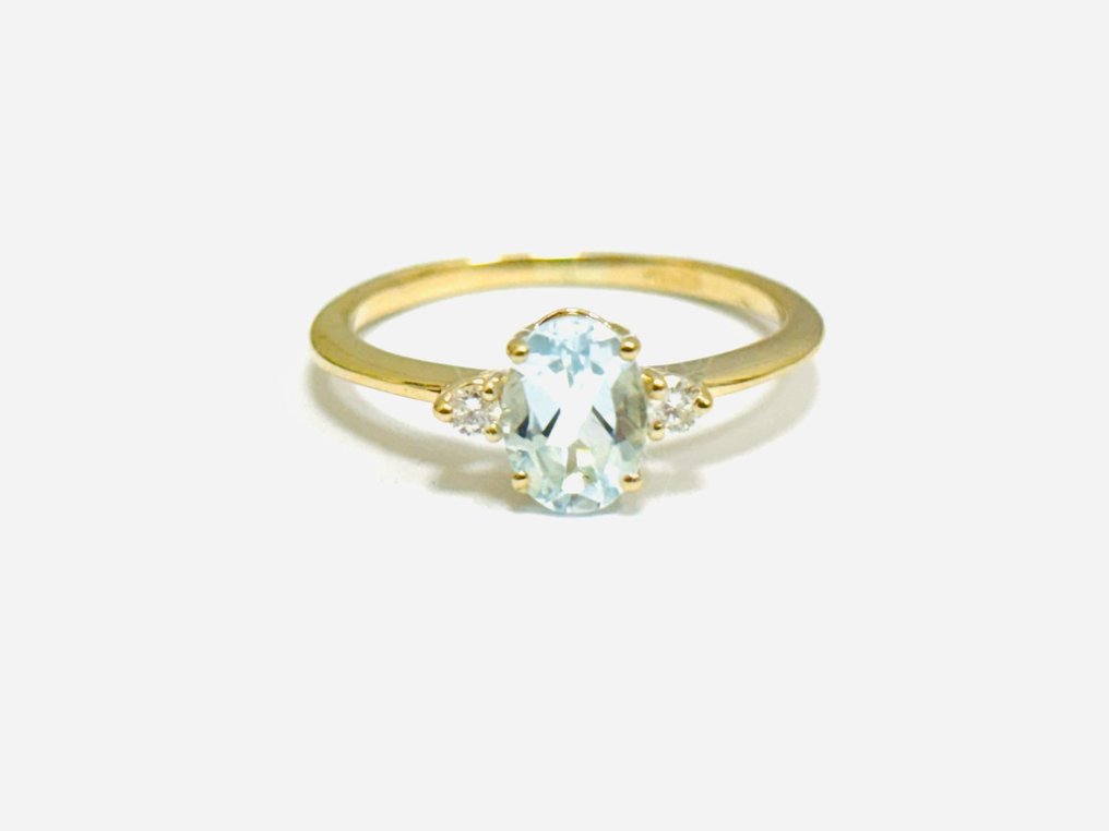 Ring - 18 kt. Yellow gold -  1.70 tw. Aquamarine - Diamond #3.1