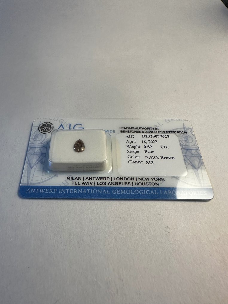 1 pcs Diamante  (Color natural)  - 0.52 ct - Pera - Fancy Anaranjado Marrón - SI3 - Antwerp International Gemological Laboratories (AIG Israel) #1.1