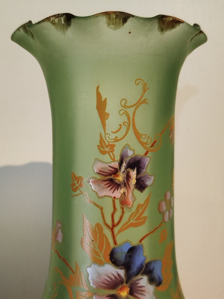 François Théodore Legras (1839-1916) - - Vaso monofiore -  Vaso smaltato in stile Liberty  - Vetro #2.1