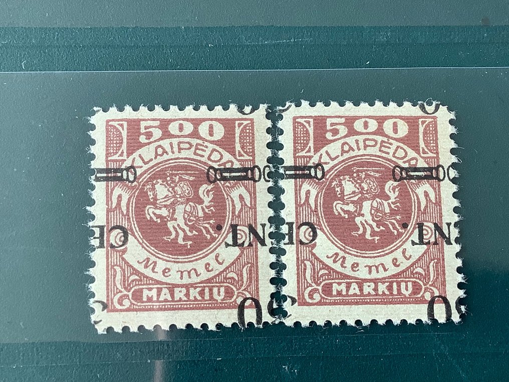Memel 1923 - Klaipeda: 30 centavos em 500 Markiu com impressão sobreposta invertida - marcado Pedersen BPP - Michel 175 K V #1.1