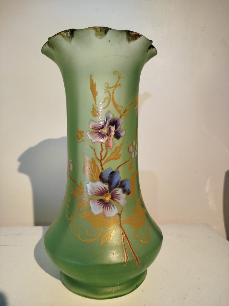 François Théodore Legras (1839-1916) - - Vas för en blomma -  Art Nouveau emaljerad vas  - Glas #1.1
