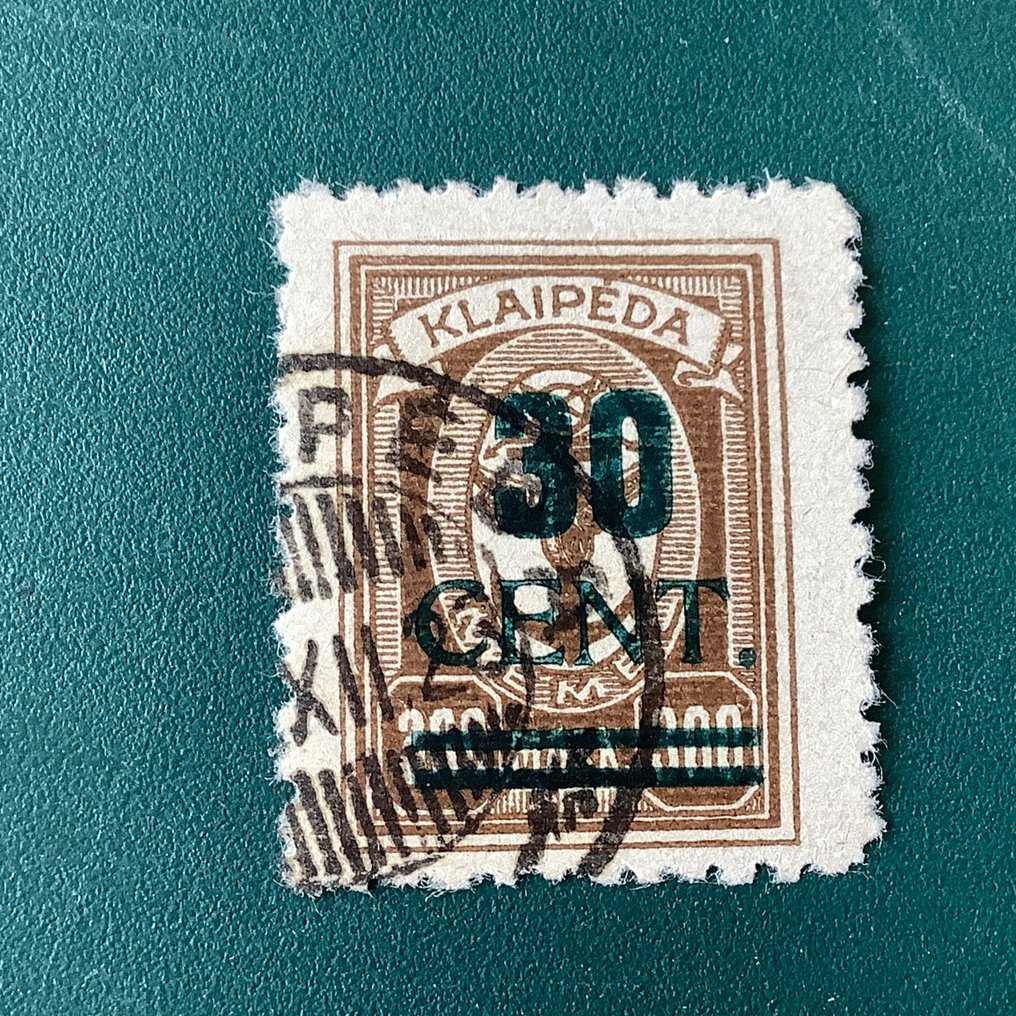 Memel 1923 - Klaipeda: 30 centavos Impressão verde com certificado fotográfico Huylemans - Michel 236 I #2.1