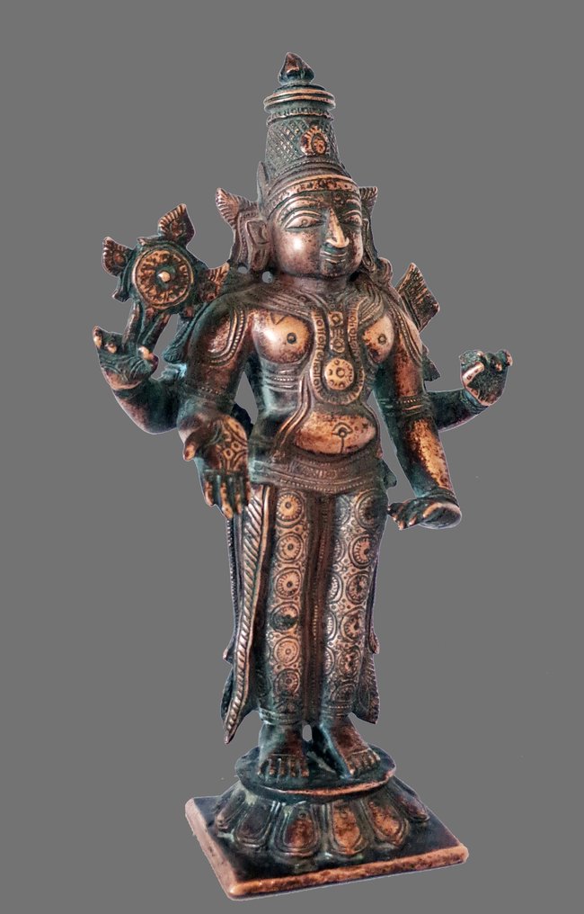 毘濕奴主 - 18 厘米 - 青銅/黃銅 - 南印度 - 19世紀 #3.1