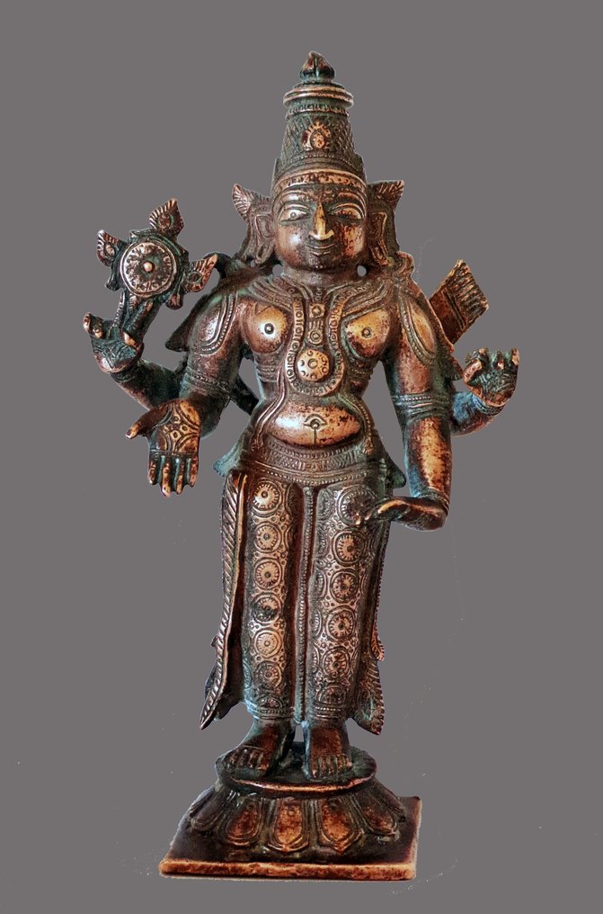 毘濕奴主 - 18 厘米 - 青銅/黃銅 - 南印度 - 19世紀 #2.2
