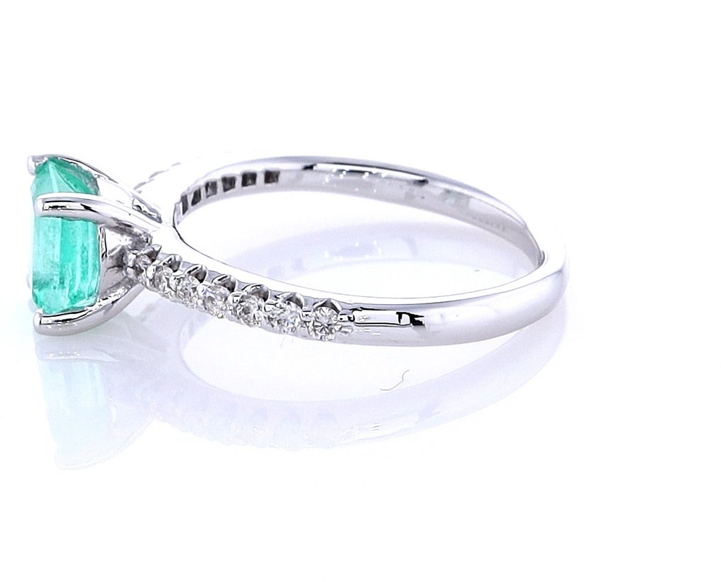 Ring - 14 karat Hvidguld -  1.13ct. tw. Smaragd - Diamant #3.2