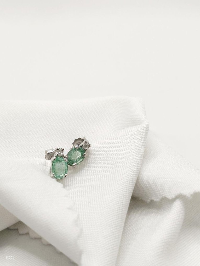 Zonder minimumprijs - Cocktail oorbellen - 18 karaat Witgoud Smaragd - Diamant #2.1