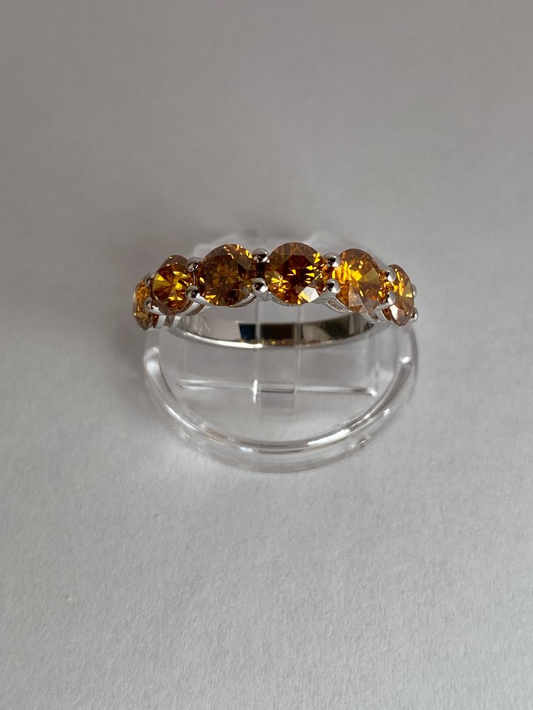 訂婚戒指 - 18 克拉 白金 -  3.16 tw. 黃色 鉆石  (天然彩色) - 鉆石  #1.1