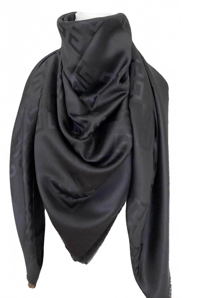 Givenchy - seta lana motivi grandi 4G all over nero 140x140 - 披肩 #1.1