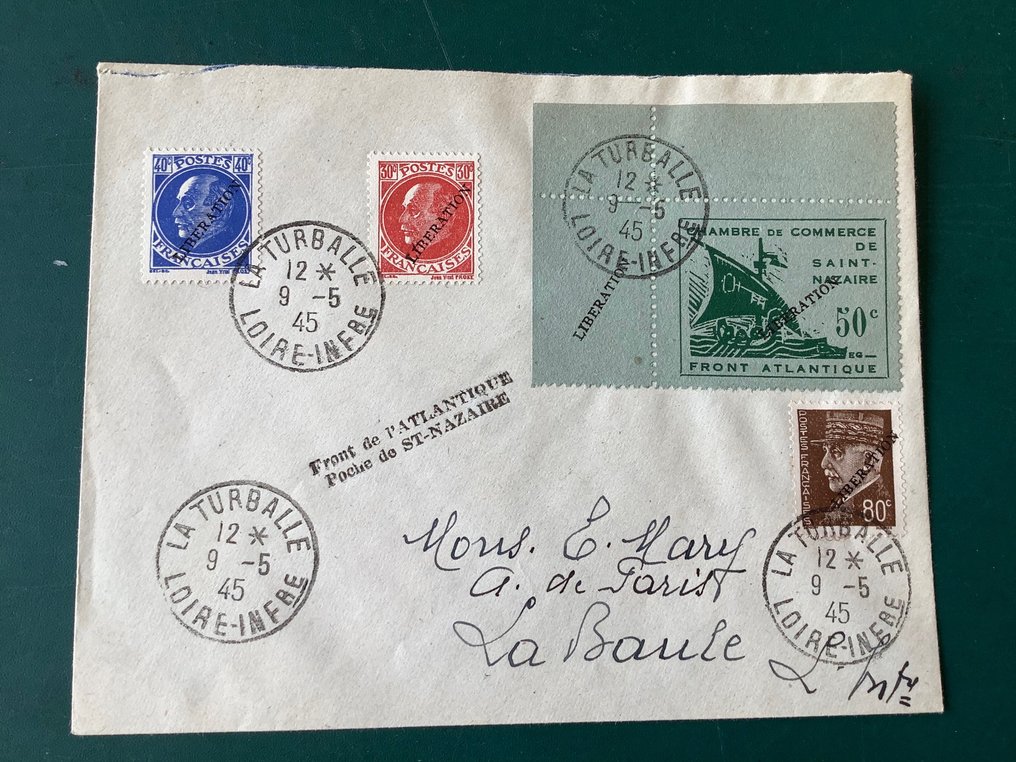 Tyska riket – Ockupationen av Frankrike (1941-1945) 1945 - Saint Nazaire: 50 cent med hörnplåtskant och Liberation-avtryck - Michel 1 #3.2
