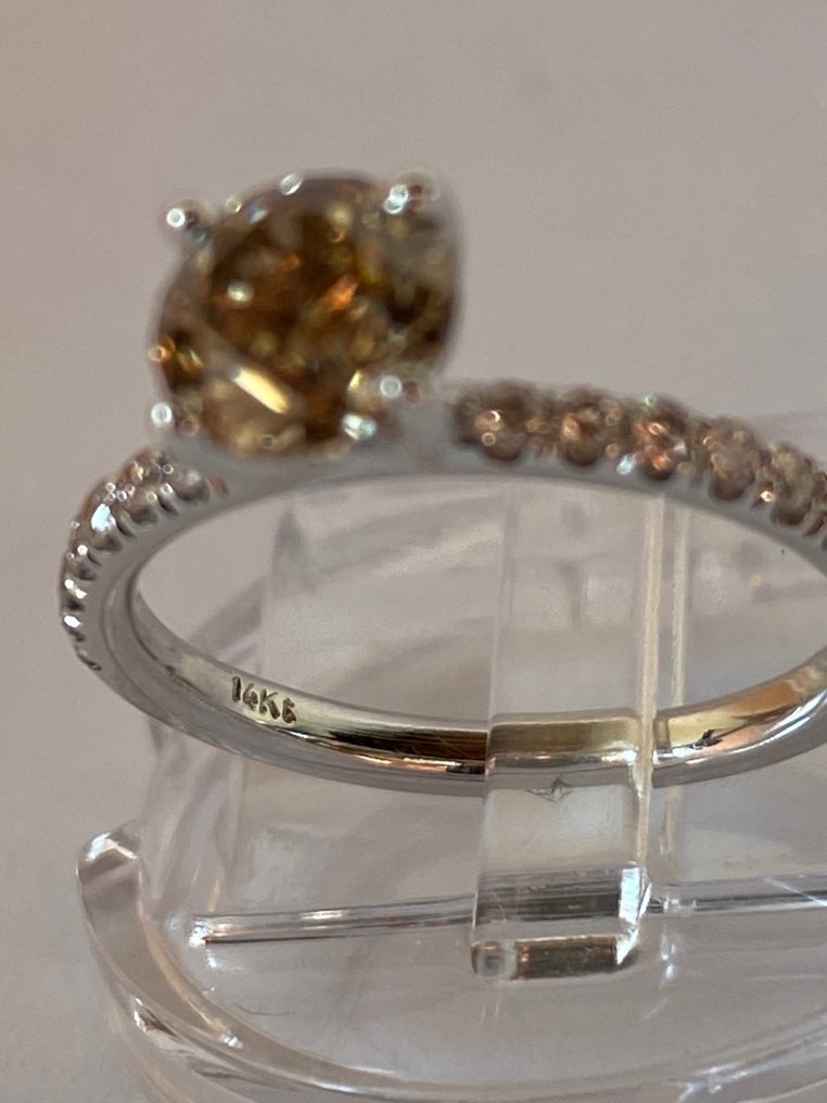 Inel de logodnă - 14 ct. Aur alb -  1.09ct. tw. Galben mixt Diamant  (Colorat natural) - Diamant #2.1