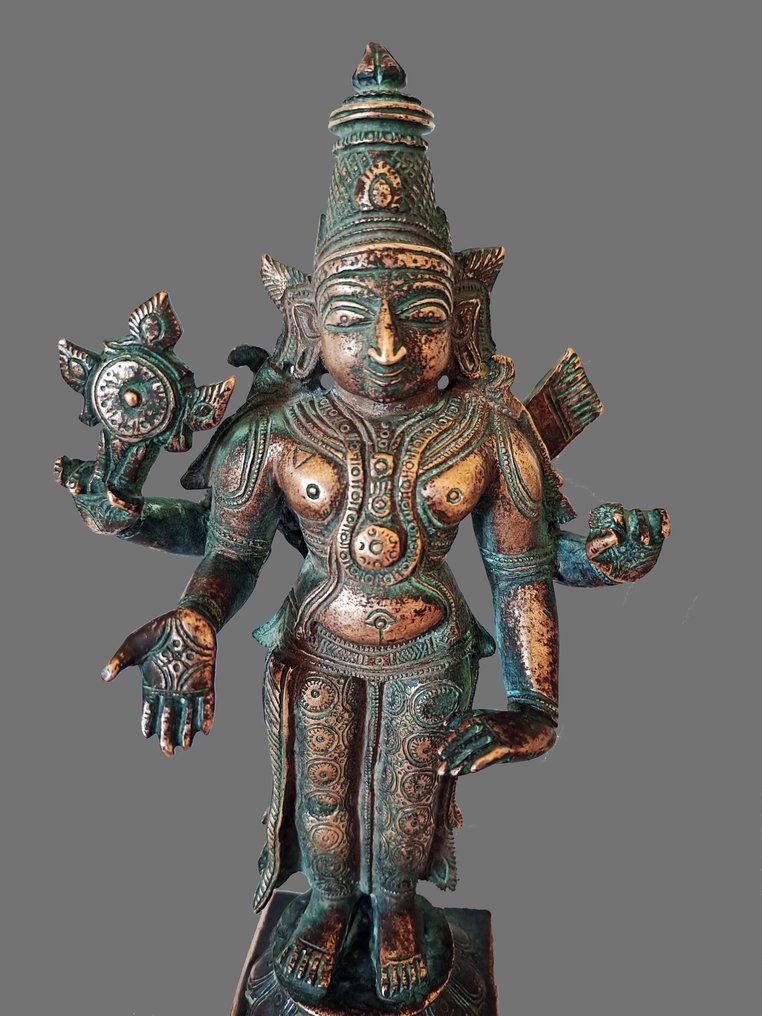 毘濕奴主 - 18 厘米 - 青銅/黃銅 - 南印度 - 19世紀 #2.1