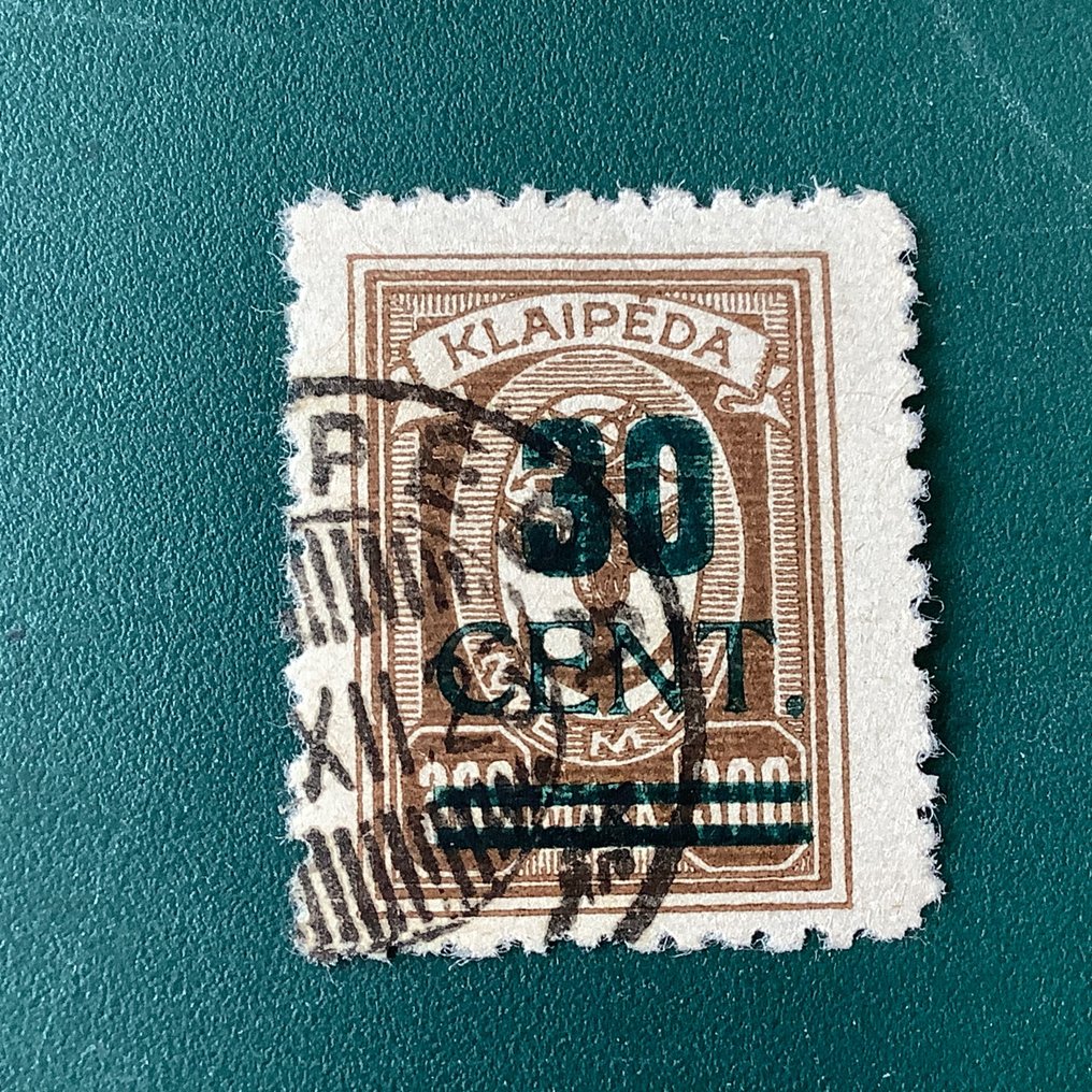 Memel 1923 - Klaipeda: 30 céntimos Impresión verde con certificado fotográfico de Huylemans - Michel 236 I #1.2