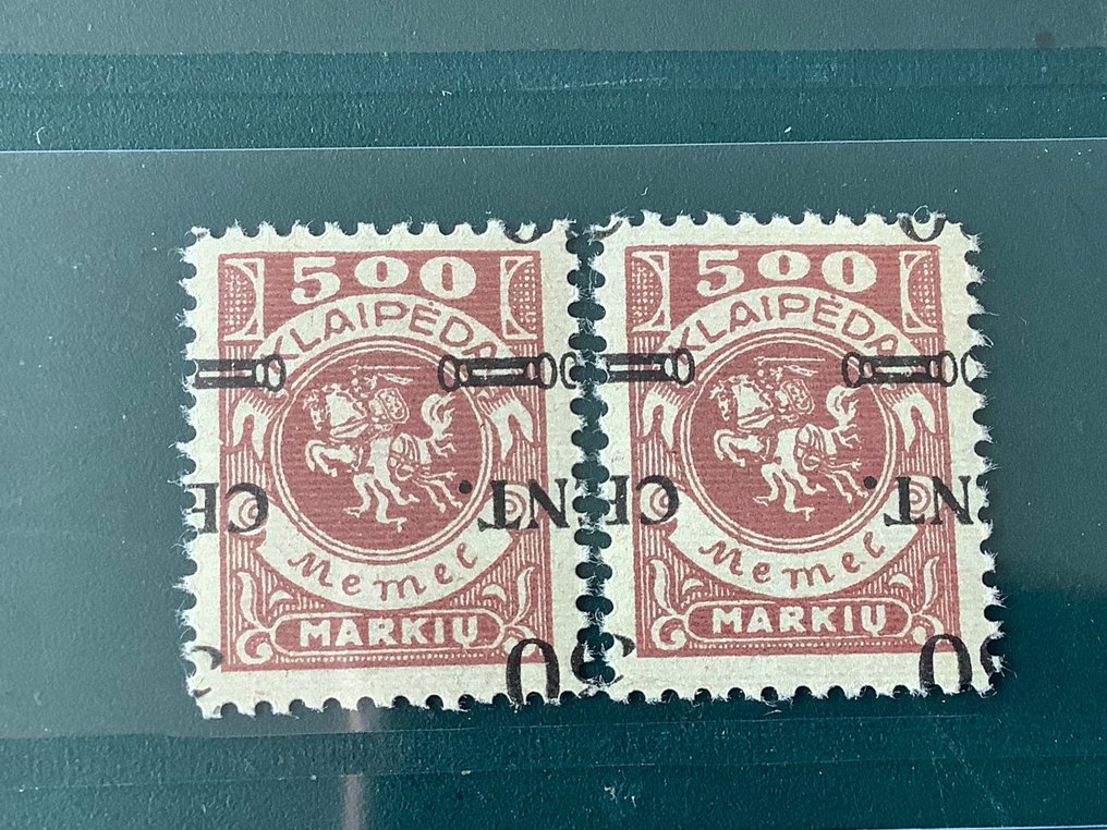 Memel 1923 - Klaipeda: 30 centavos em 500 Markiu com impressão sobreposta invertida - marcado Pedersen BPP - Michel 175 K V #2.1